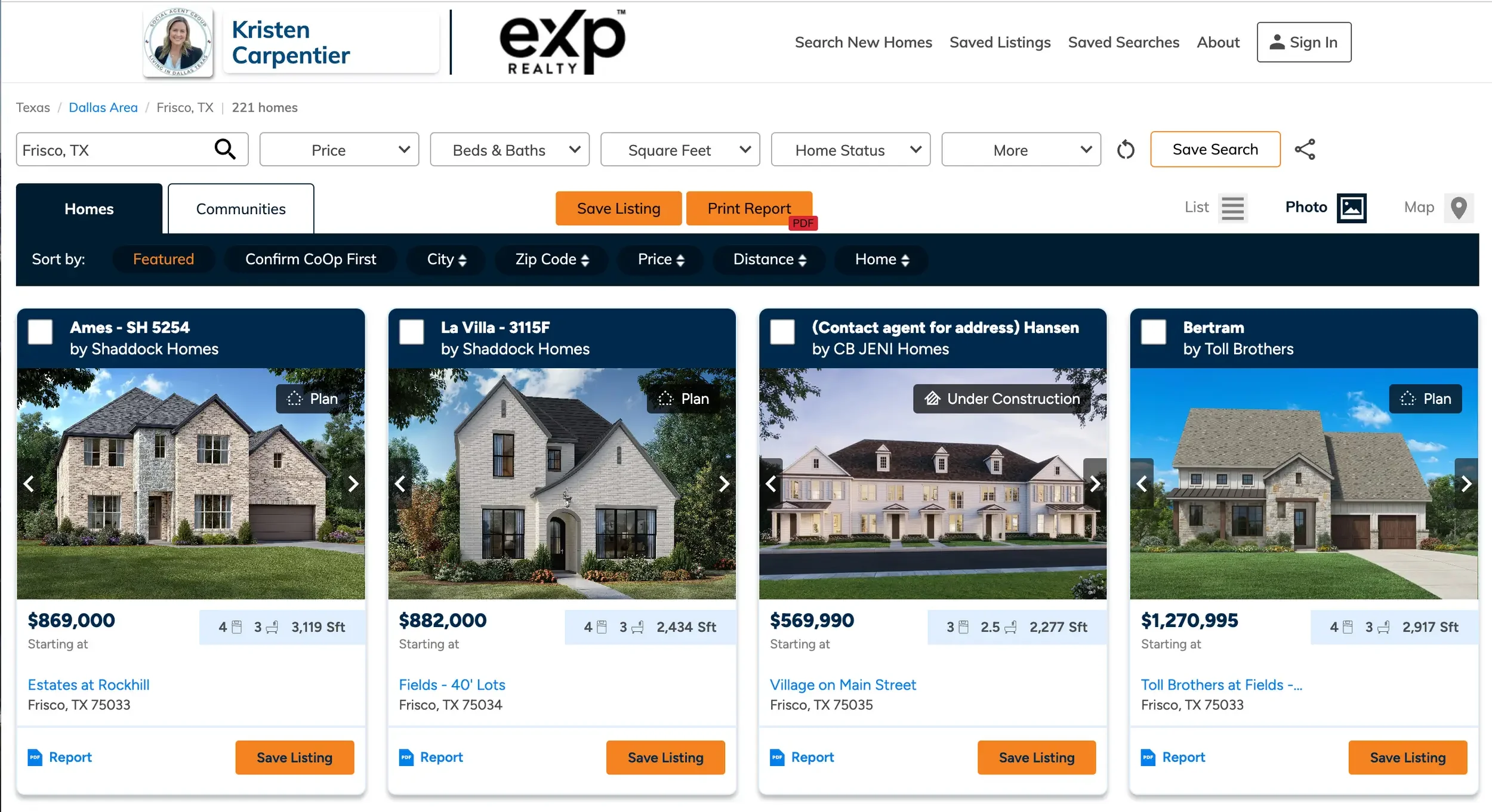 Frisco Texas New Construction Home Search