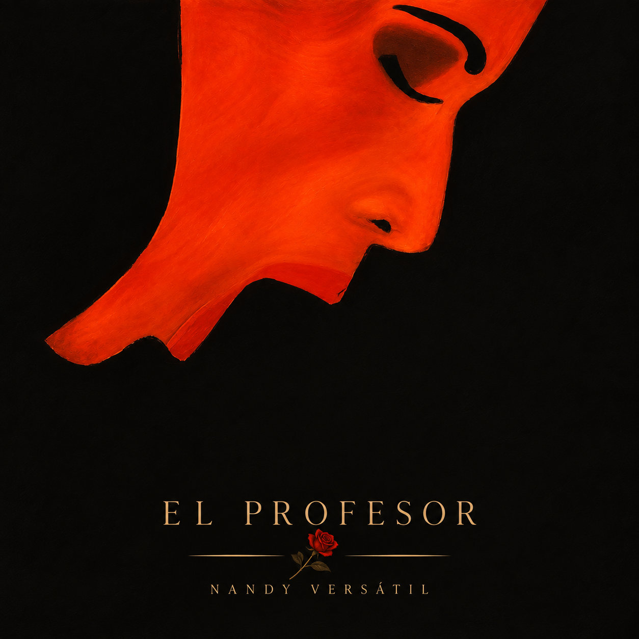 EL PROFESOR official artwork — Nandy's red profile portrait with a rose