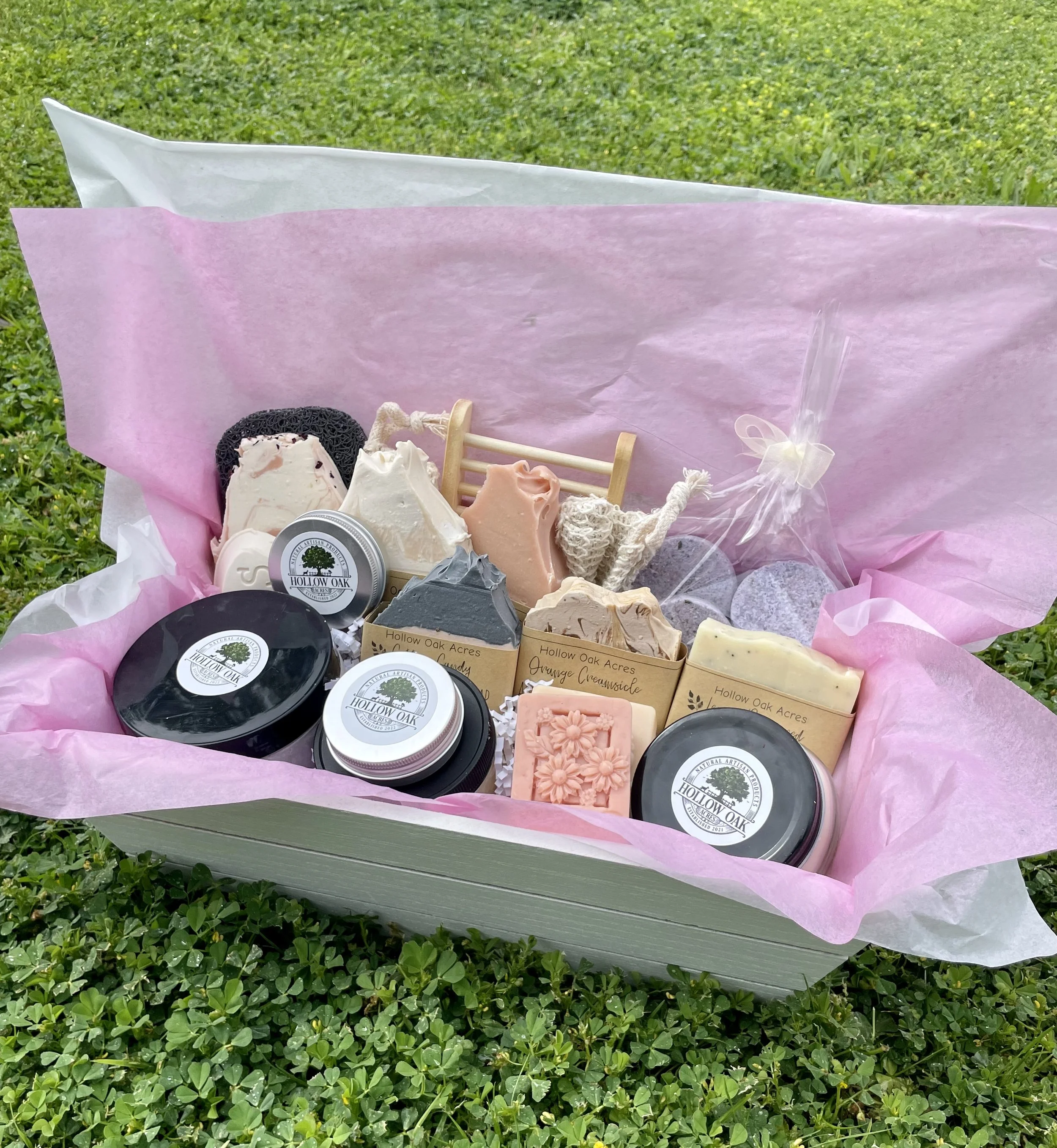 Celebrating You goat milk skincare gift basket by Hollow Oak Acres
