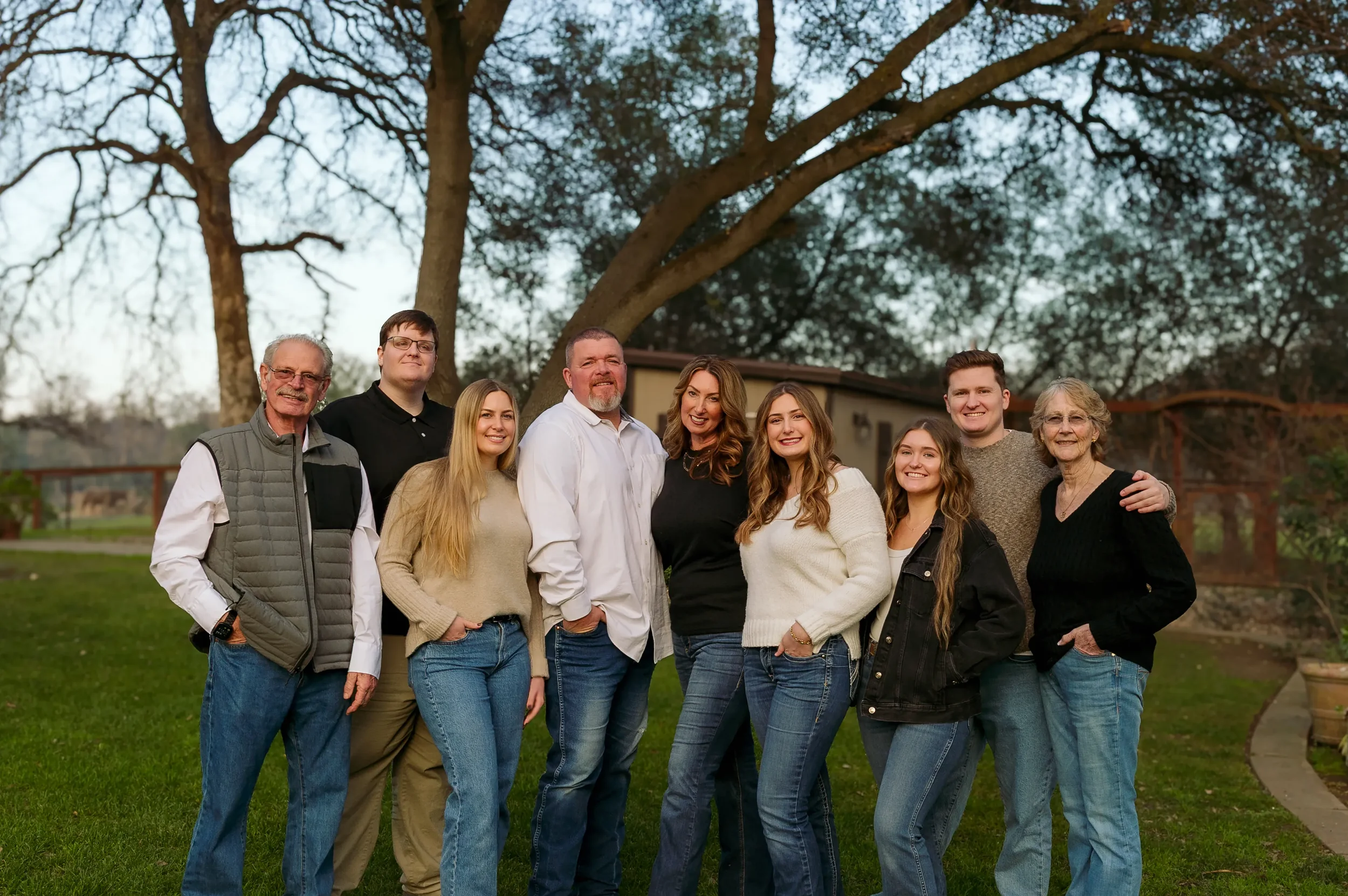 The Vandeveer family, three generations gathered at Hollow Oak Acres farm in Lincoln, California