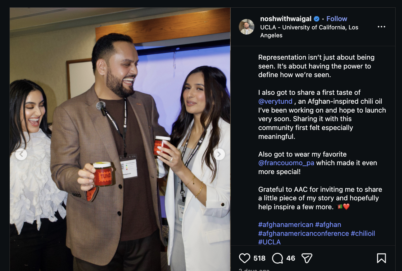 Waigal Safi wearing a Franco Uomo sport coat at the Afghan American Community conference at UCLA