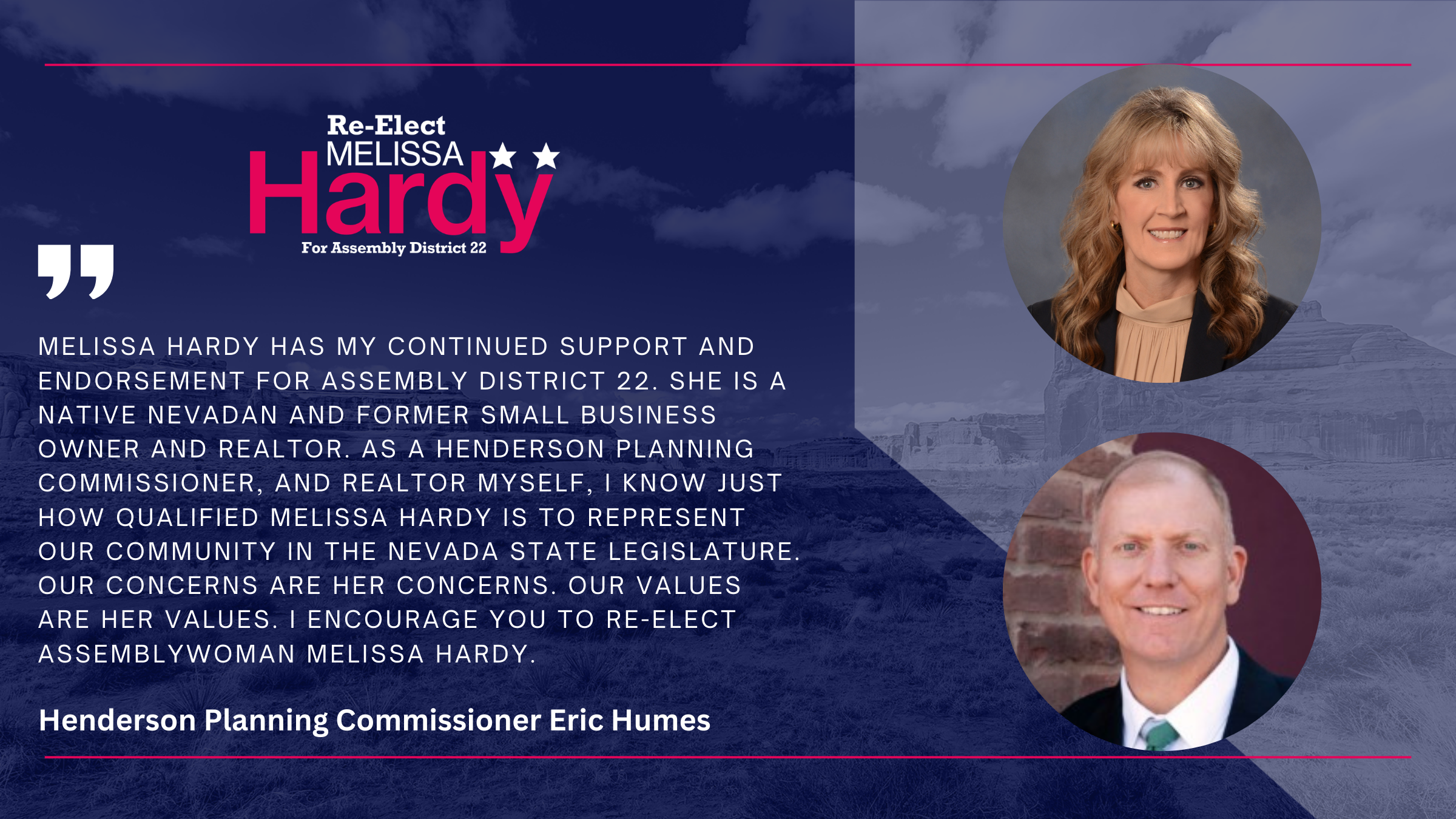 Henderson Planning Commissioner Eric Humes, endorsement of Melissa Hardy. He says her values are the community's values and encourages voters to support her.