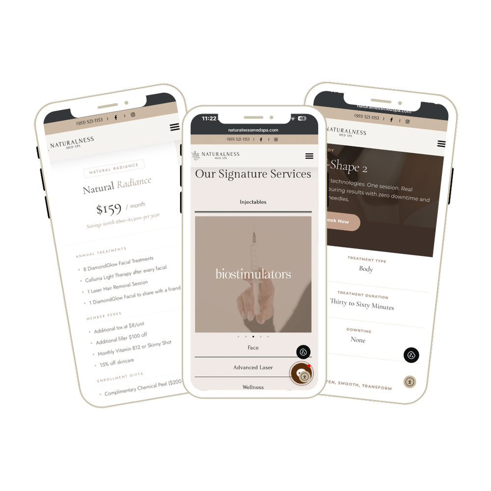 Naturalness Med Spa website on mobile