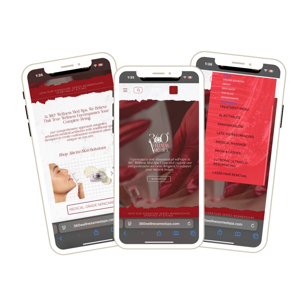 360 Wellness Med Spa website on mobile