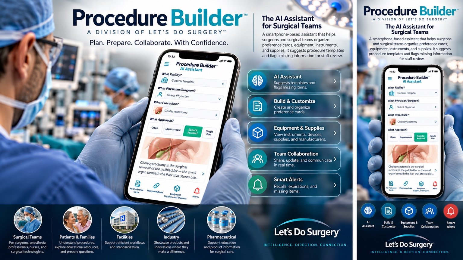 Illustrative Procedure Builder AI Assistant interface for surgical teams