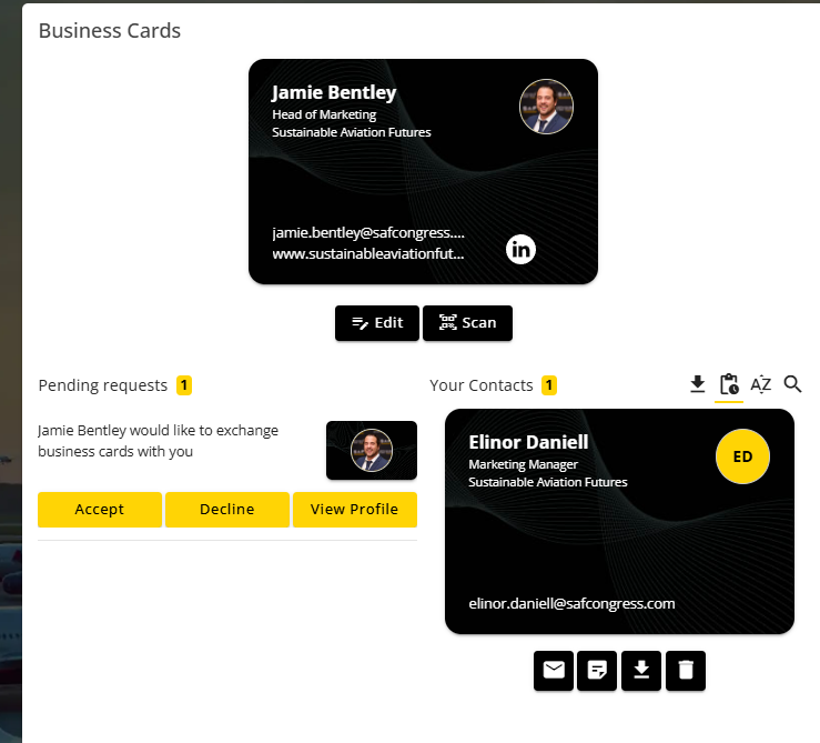 Attendee profile with action buttons