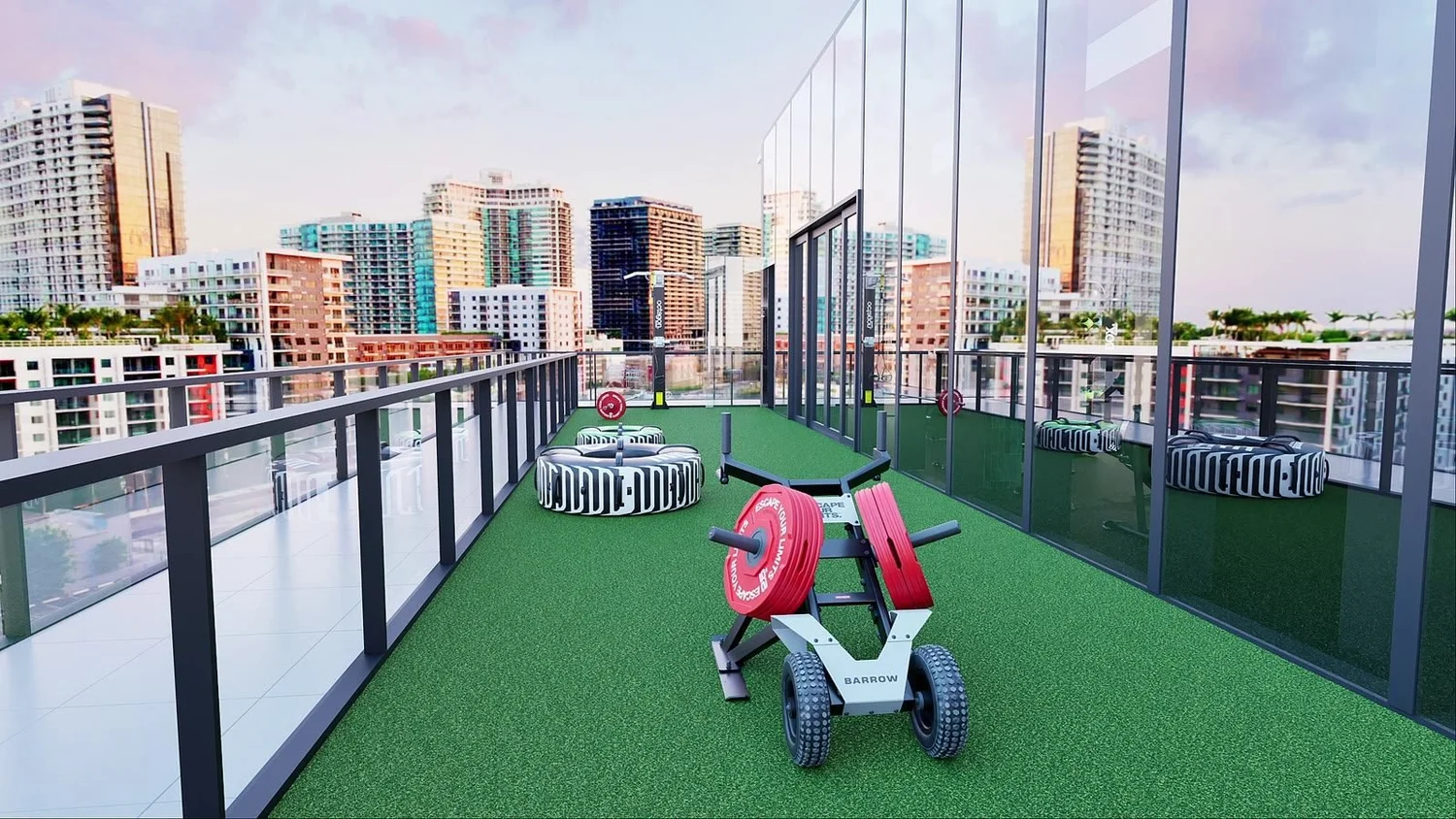 Rooftop turf training deck designed for a high-rise apartment building in Miami