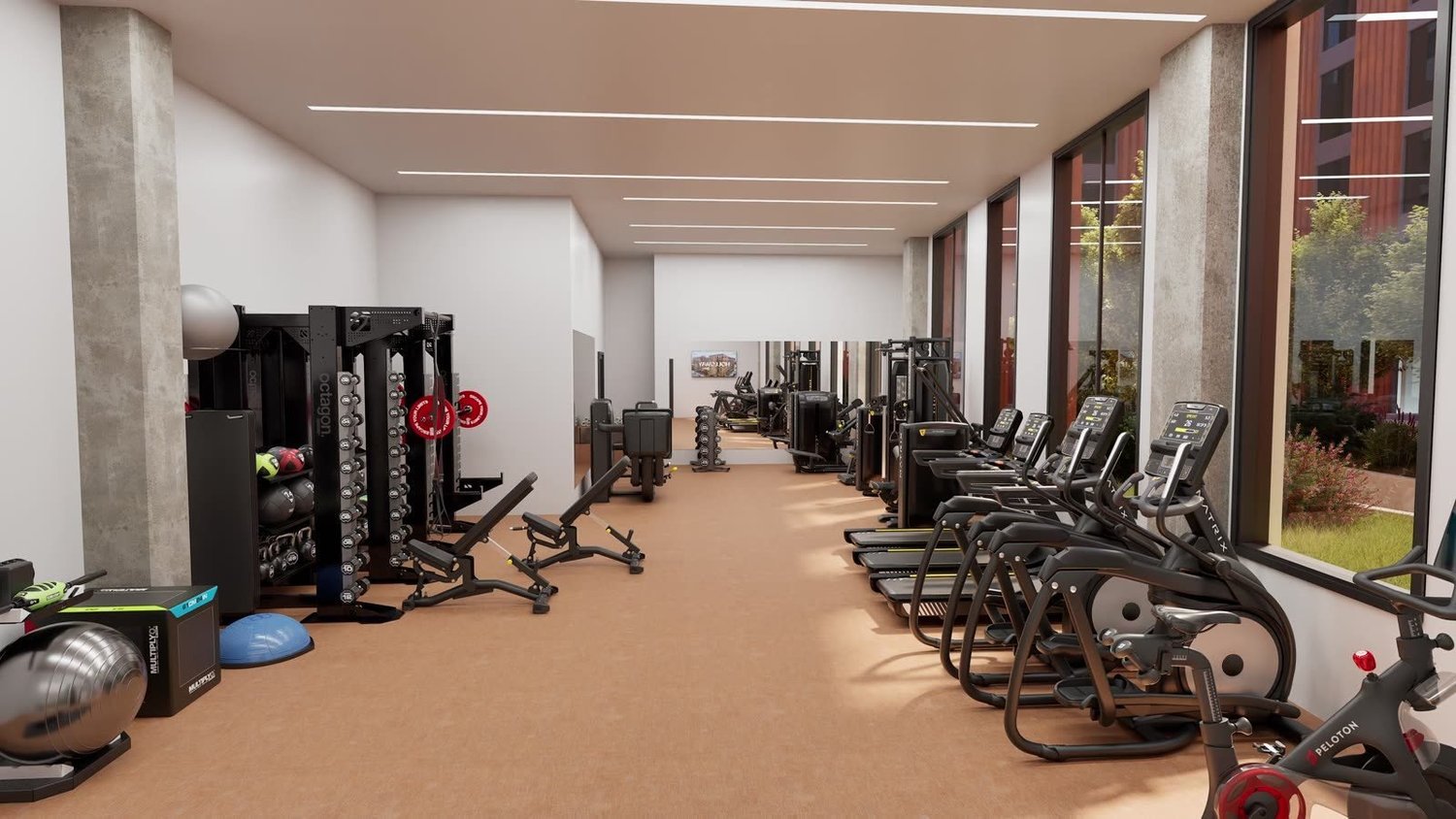 Mid-rise apartment gym design in Portland, Oregon