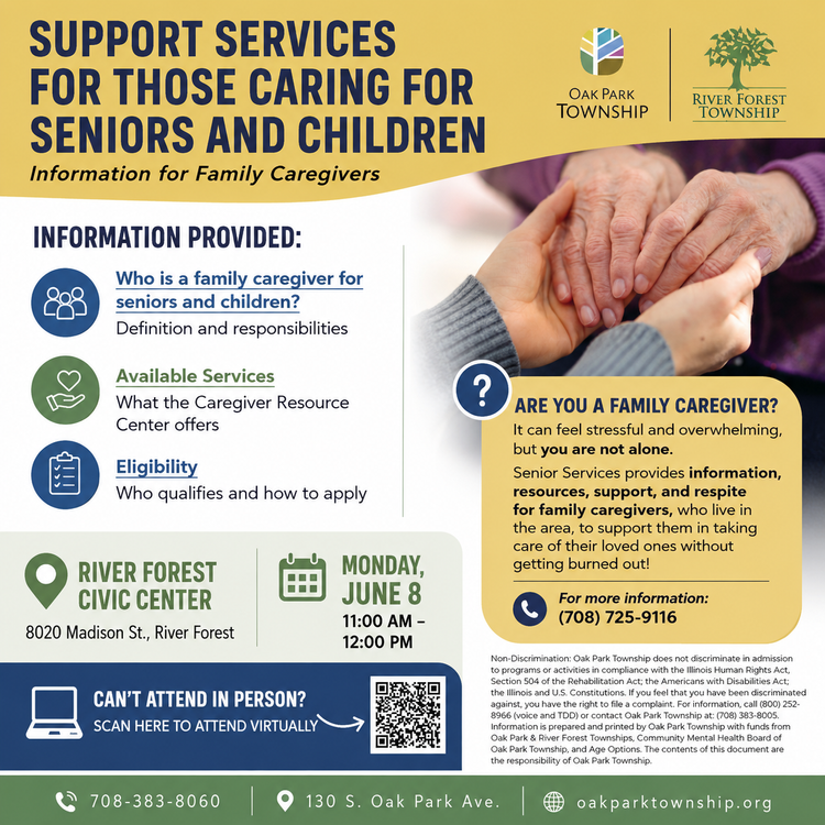 Flyer for support services for caregivers Meeting - June 8th @ 11:00AM