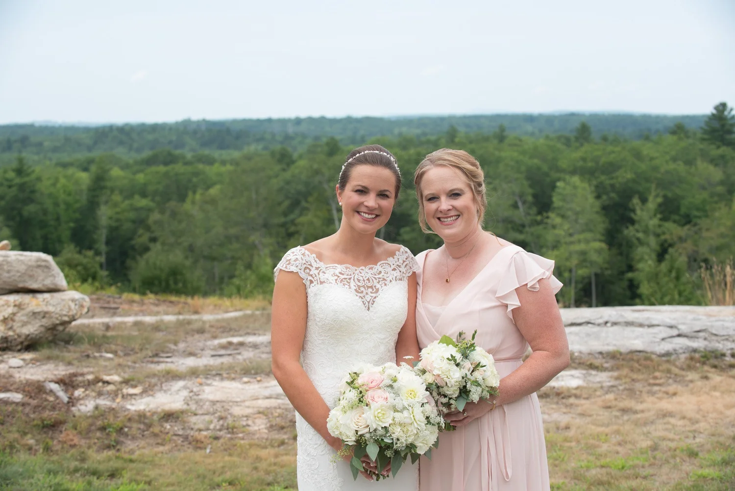 Kate Sansom, owner of William Allen Farm, with her sister on her wedding day