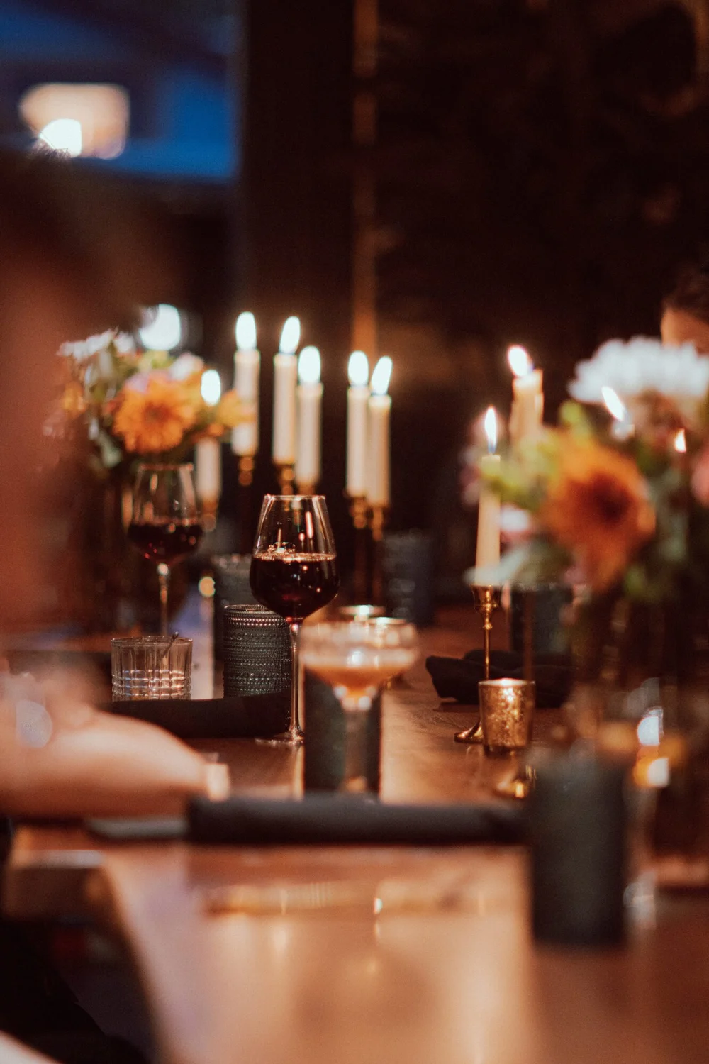 Candles and flowers on the table