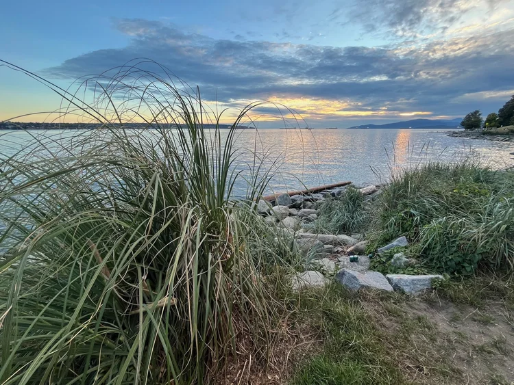 English Bay at sunset before the cruise · Alaska 2026