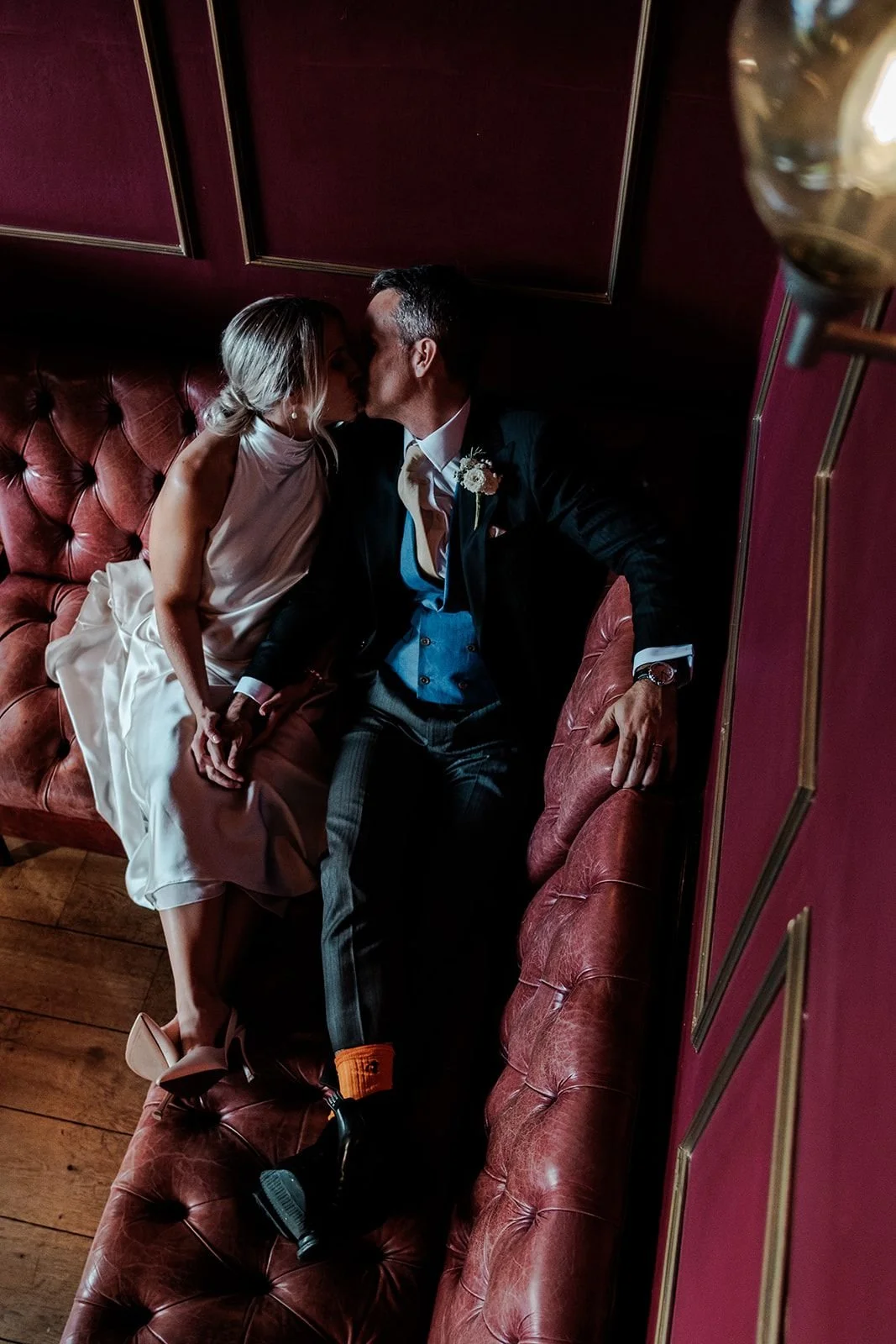Bride and groom portrait in the walled garden at Hotel du Vin Tunbridge Wells