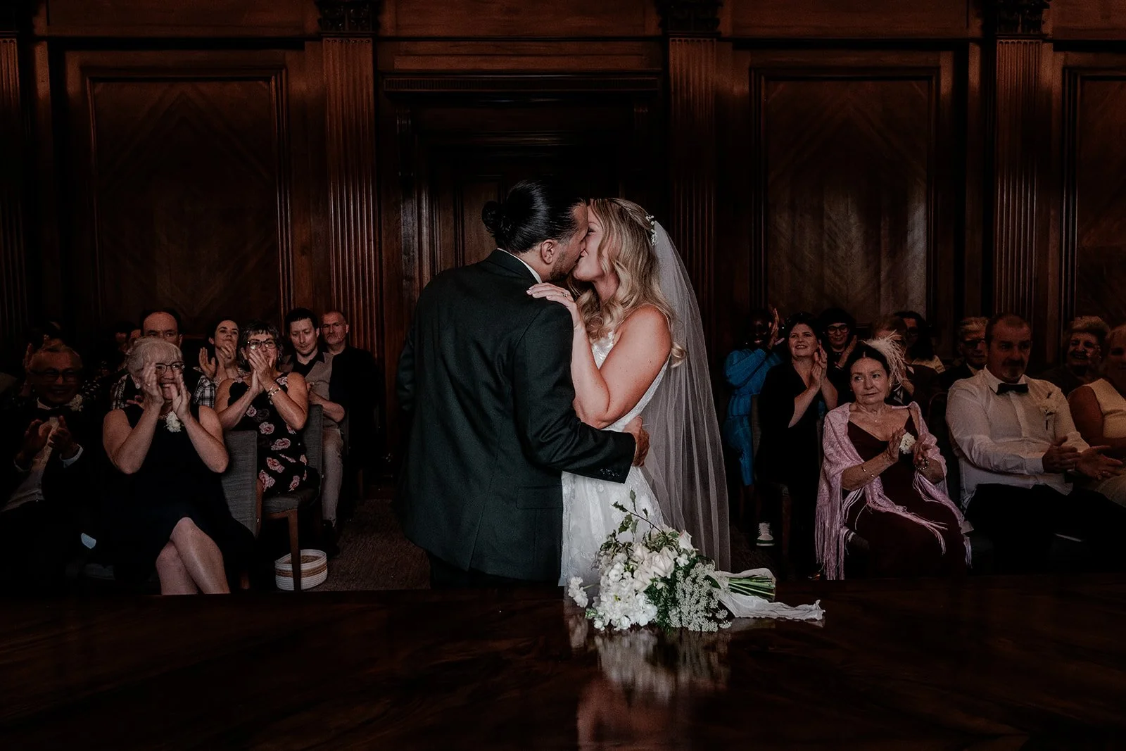 Shannon and Mark during their Marylebone Town Hall wedding ceremony