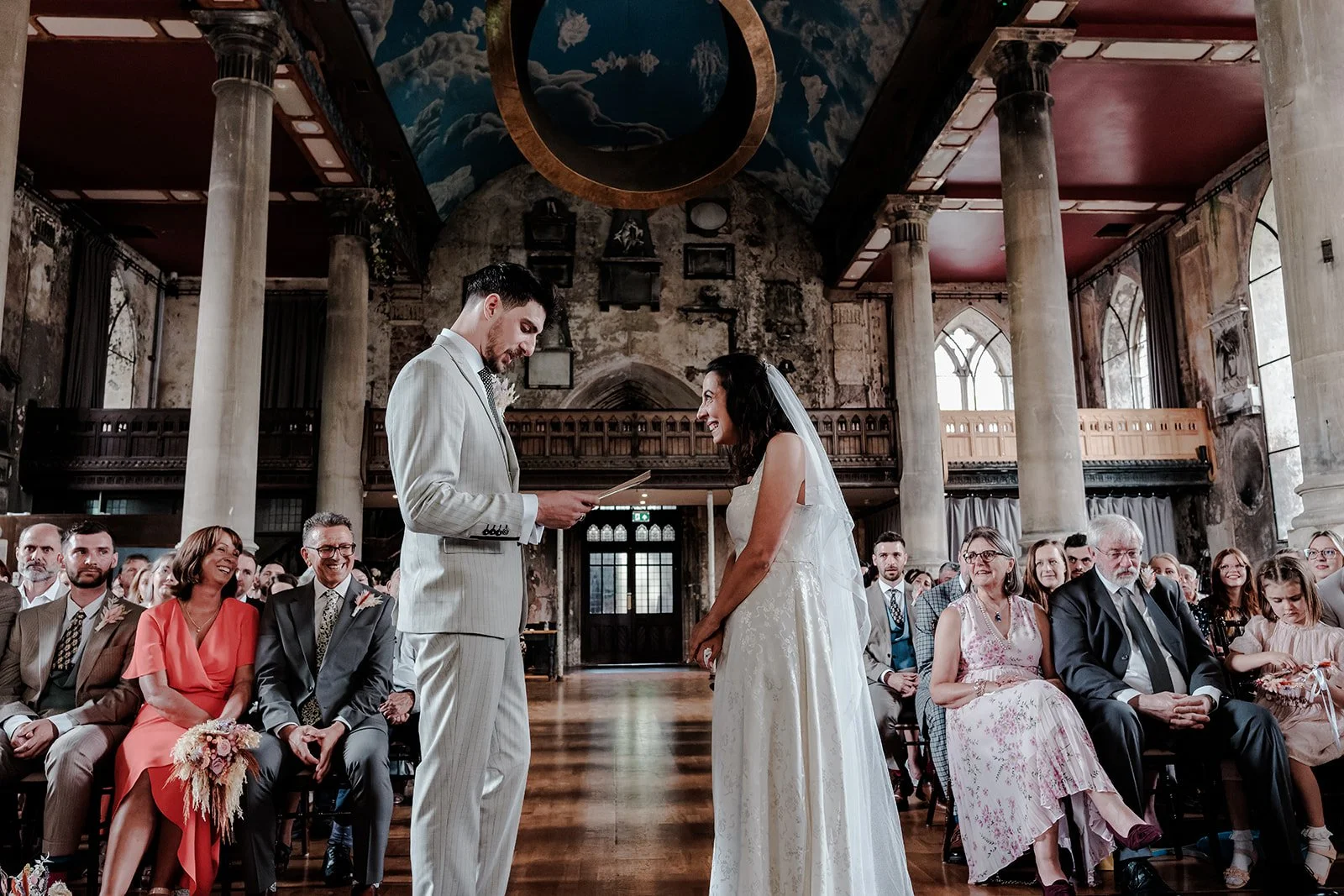 The Mount Without Bristol wedding photographer — ceremony in the vaulted nave of St Michael's Church