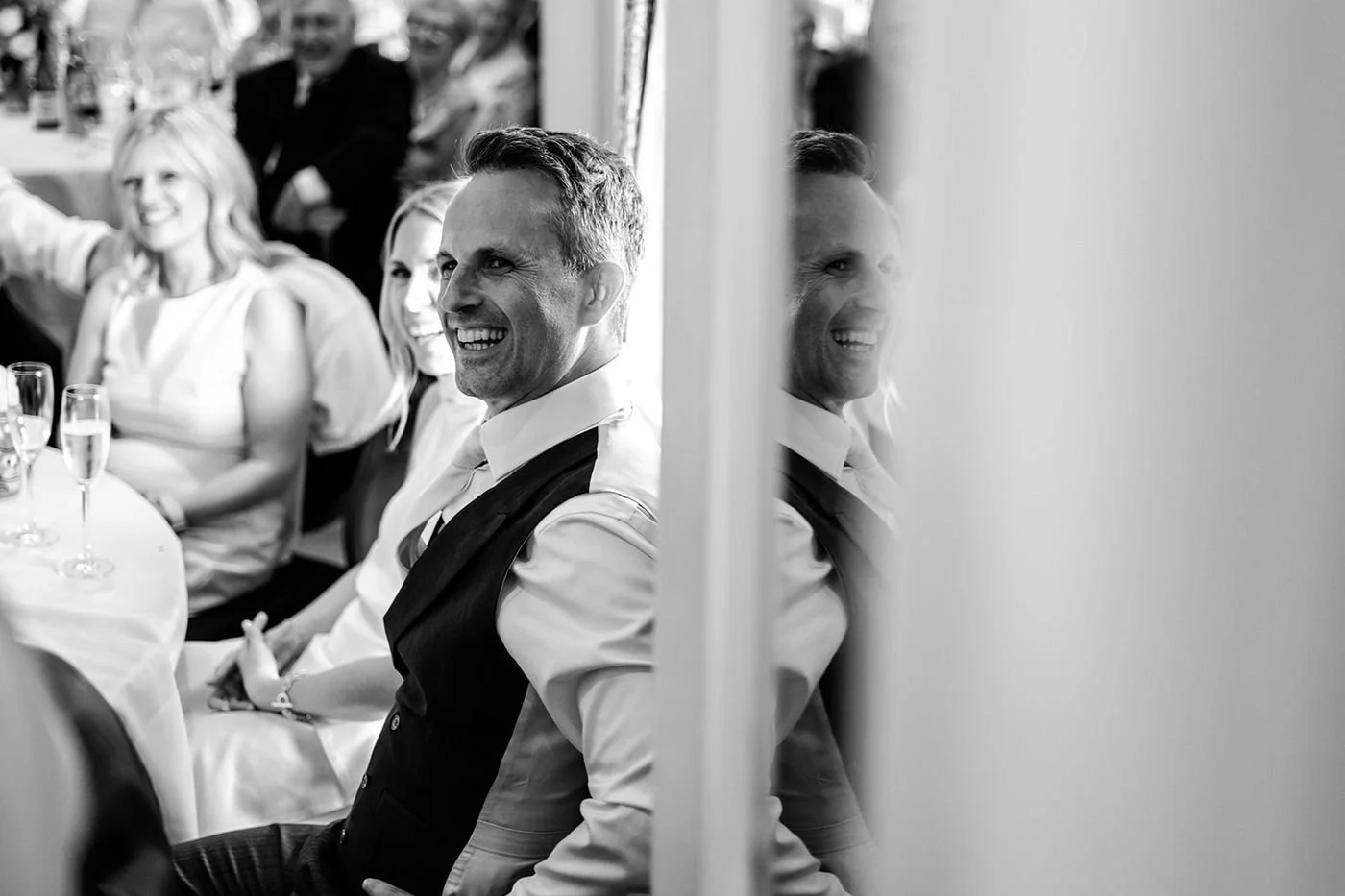 The bistro dining room at Hotel du Vin Tunbridge Wells set for the wedding breakfast