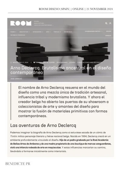 Preview of the ROOM Diseño article about Arno Declercq, November 2024.