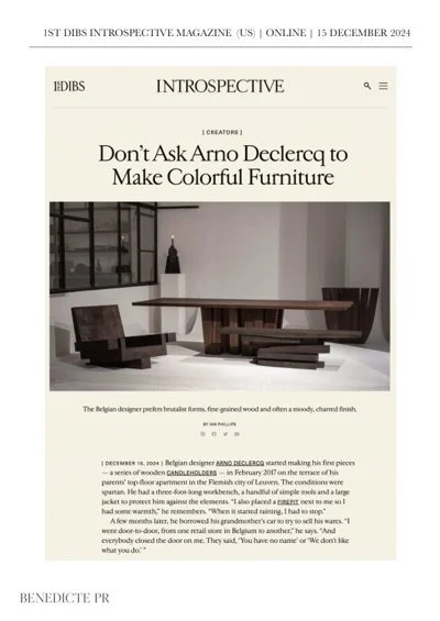 Preview of the 1stDibs Introspective article about Arno Declercq, December 2024.
