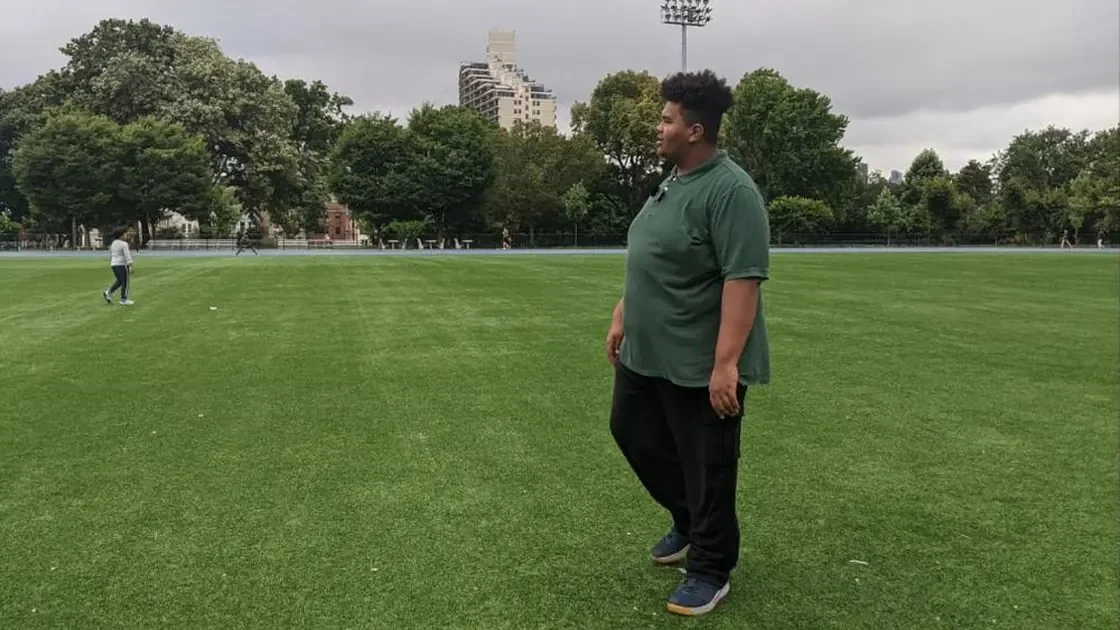 Garrett &ldquo;Bam&rdquo; Morgan Jr. on an empty football field in New York City, during filming of 15 DAYS