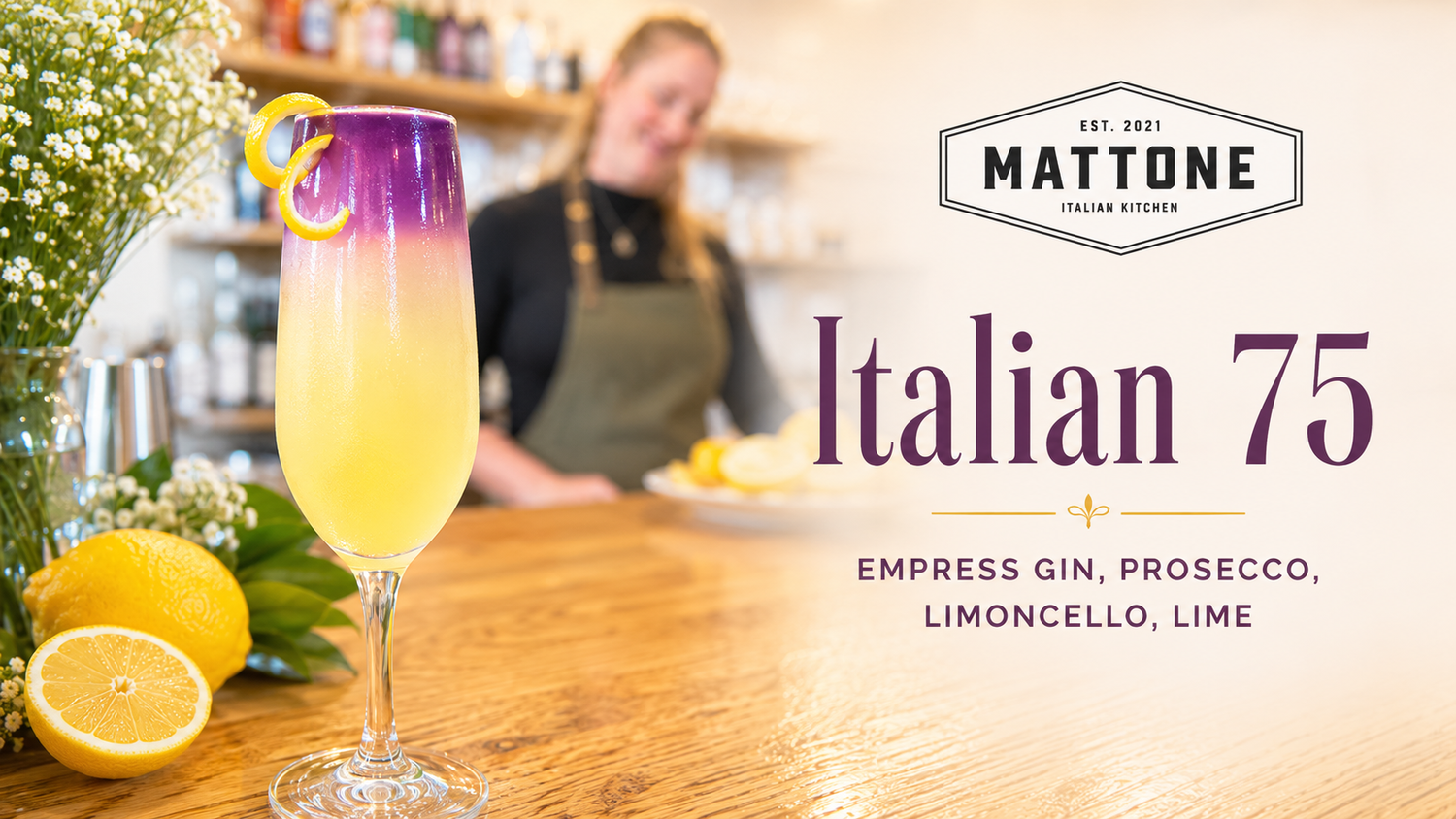 Italian 75 cocktail at Mattone Italian Kitchen