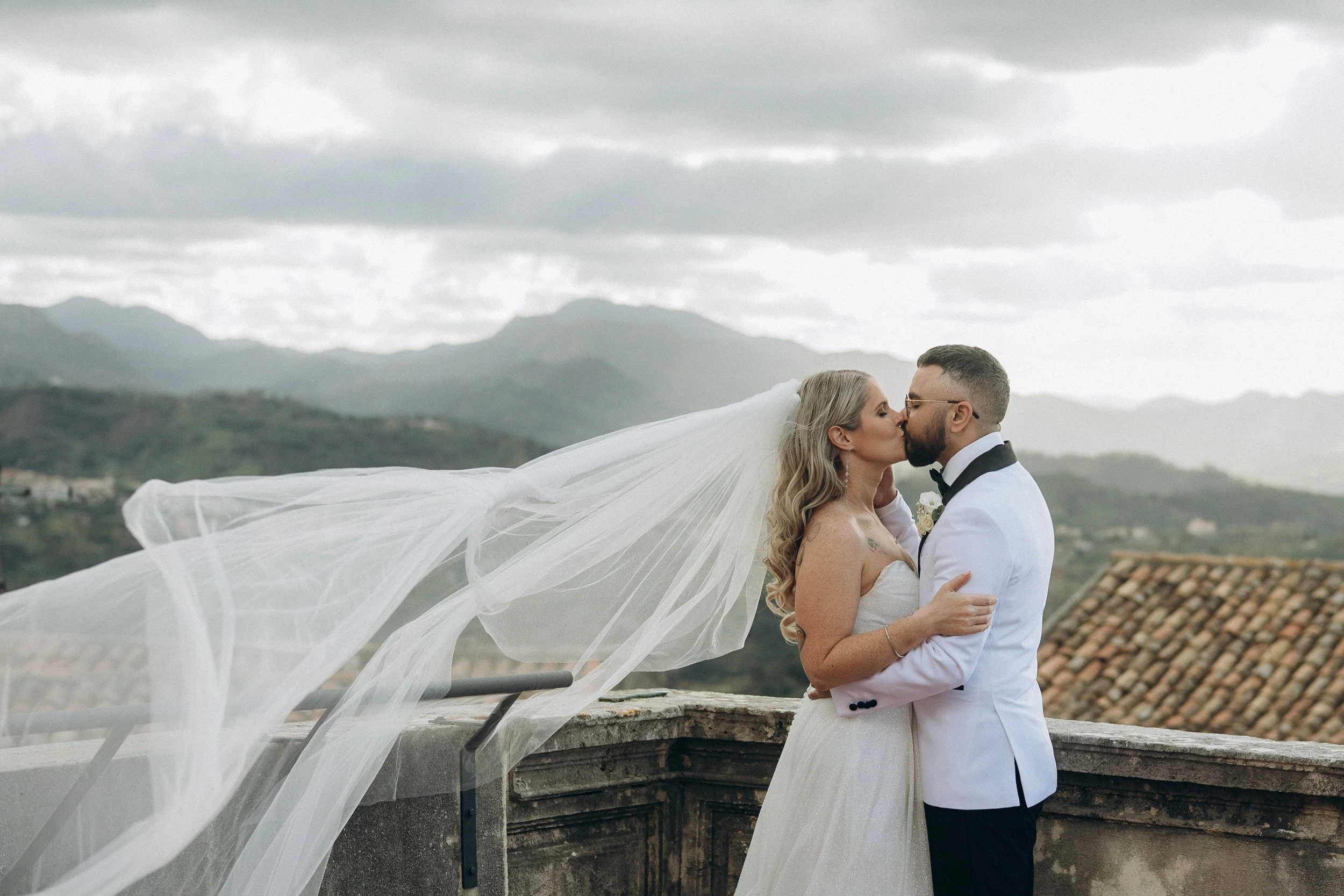 Courtney and Bradley in Sicily during their symbolic destination wedding tied to a European cruise port day