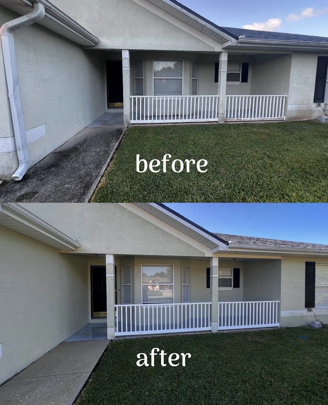 Before and after house washing by Tidal Wave Pressure Cleaning in Brevard County