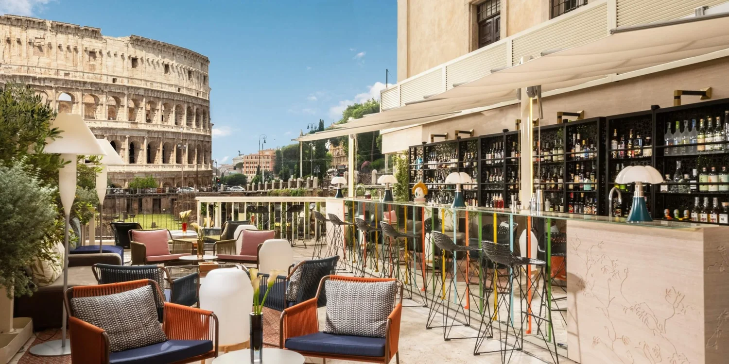 The Court rooftop bar at Palazzo Manfredi facing the Colosseum