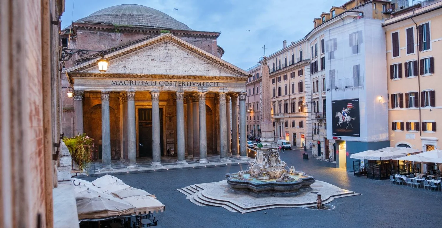 The Pantheon at blue hour seen from the Sole al Pantheon