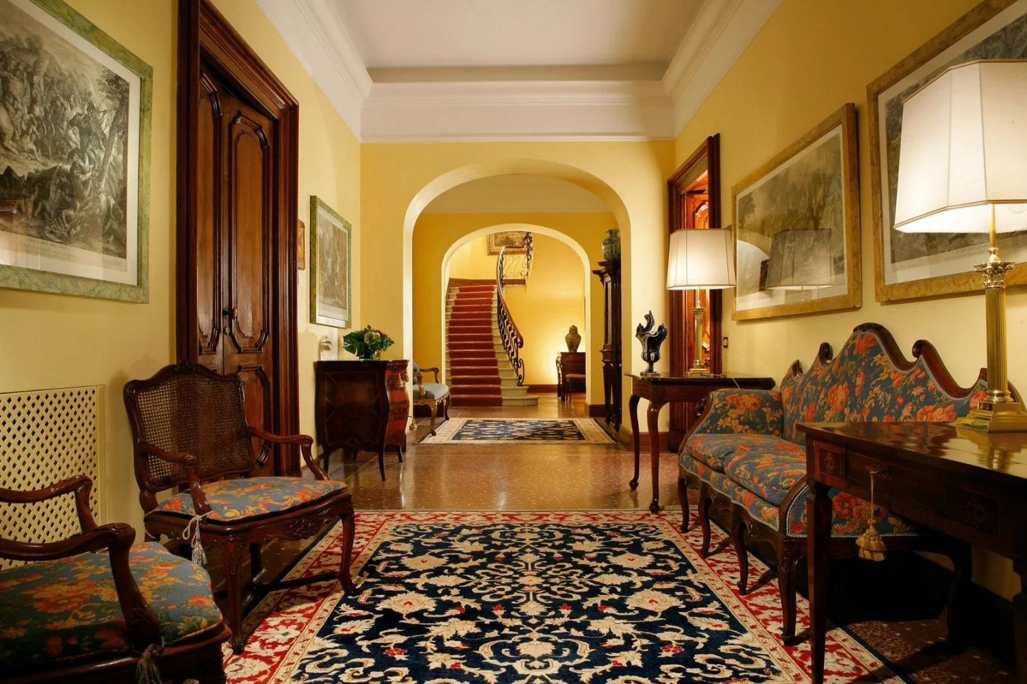 Entrance hall of Villa Spalletti Trivelli with antique furniture