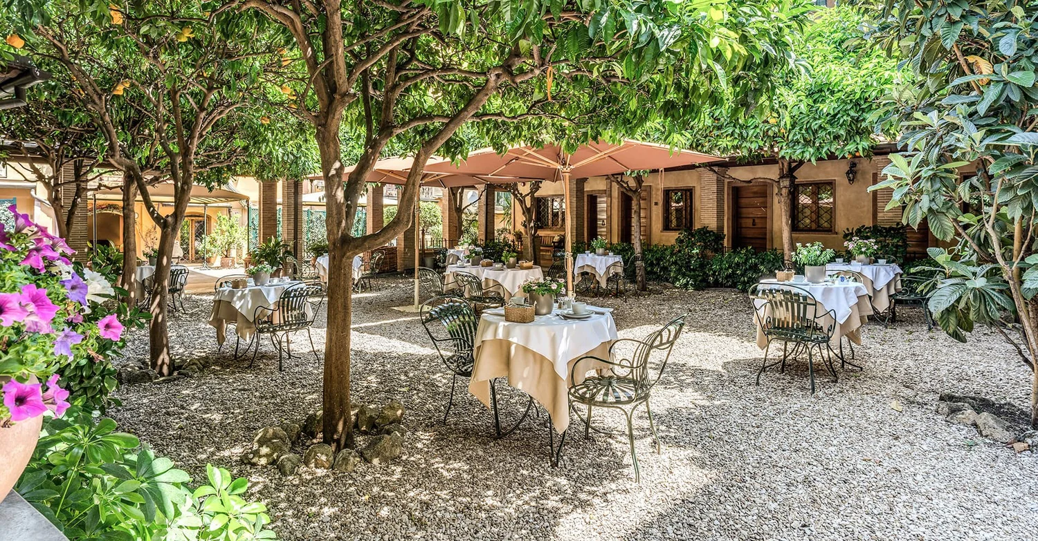 Orange tree courtyard at Hotel Santa Maria in Trastevere