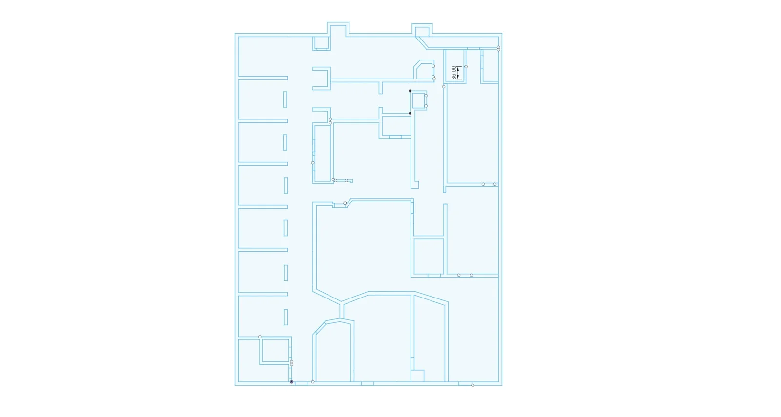 Light-blue line drawing of the dental-office floor-plan geometry.