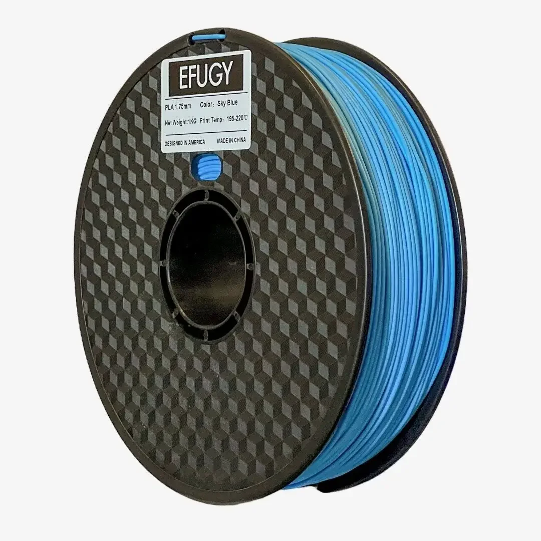 Blue EFUGY filament spool photographed as a physical material product