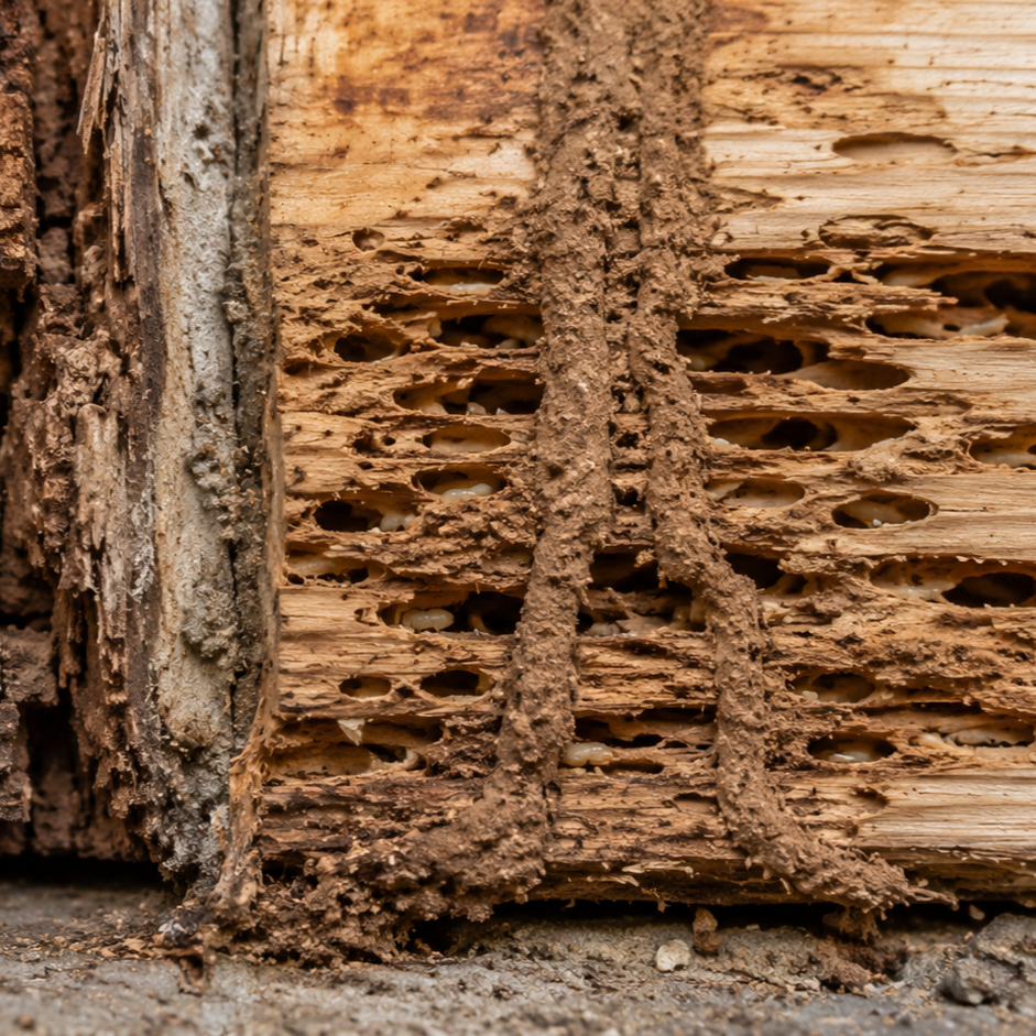 Cracked brown wooden plank with nearby water stain