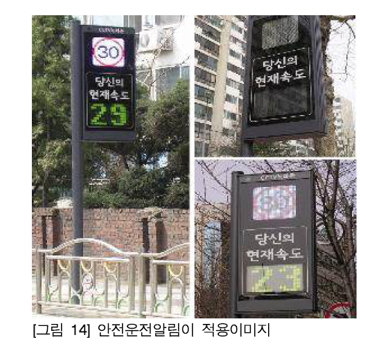 Safe Driving Notifier signs installed on streets near a school zone, displaying vehicle speeds