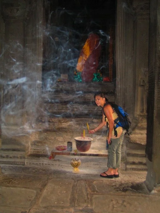 Incense burning at a temple in Angkor, Cambodia