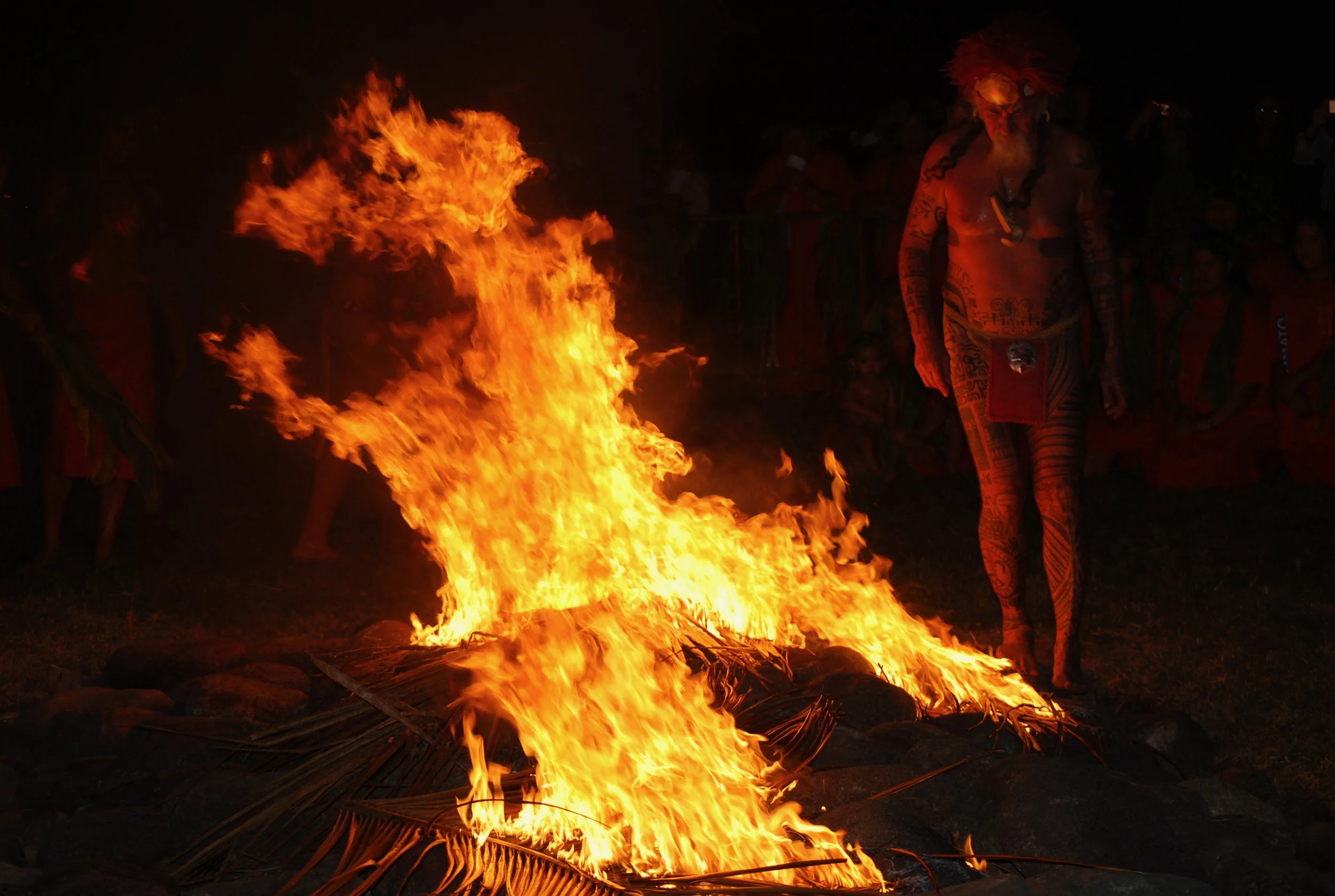 The umu ti firewalking ceremony in Punaauia, Tahiti