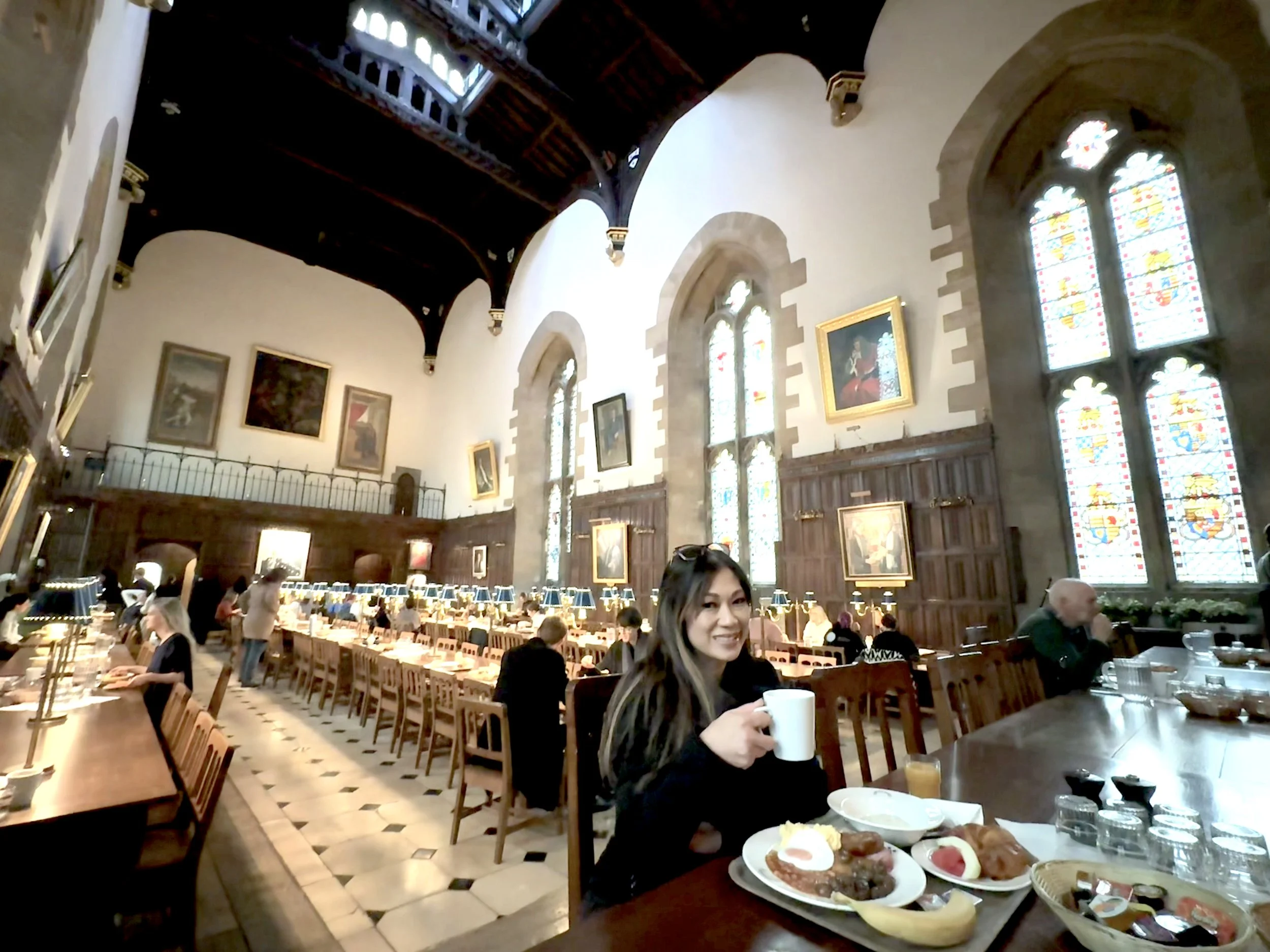 Breakfast in the great hall at Christ Church, Oxford, the hall that inspired the dining hall in the Harry Potter films