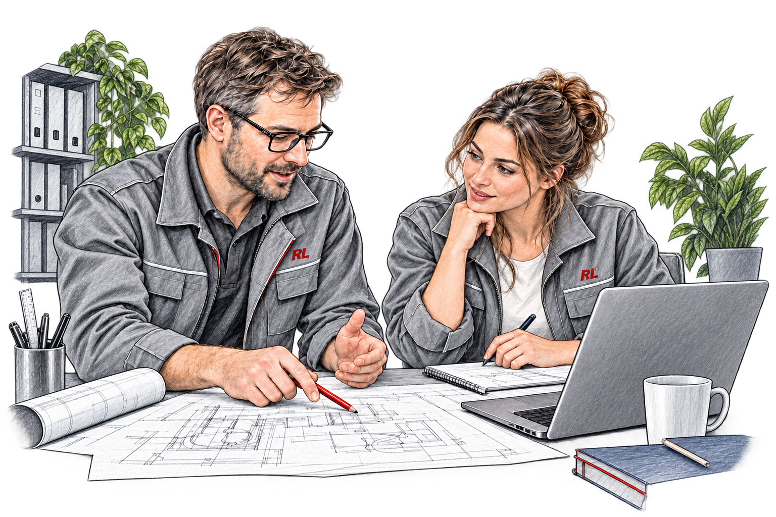 Illustrative Sketch-Vorschau: gemeinsame technische Beratung