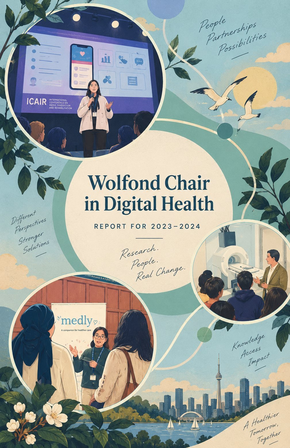 Illustration of the cover of the Wolfond Chair in Digital Health report for 2023-2024.
