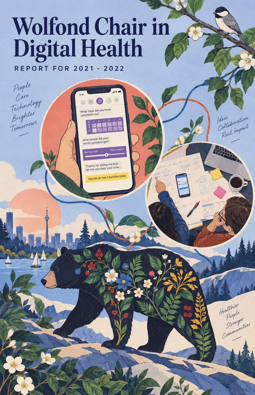 Illustration of the cover of the Wolfond Chair in Digital Health report for 2021-2022.