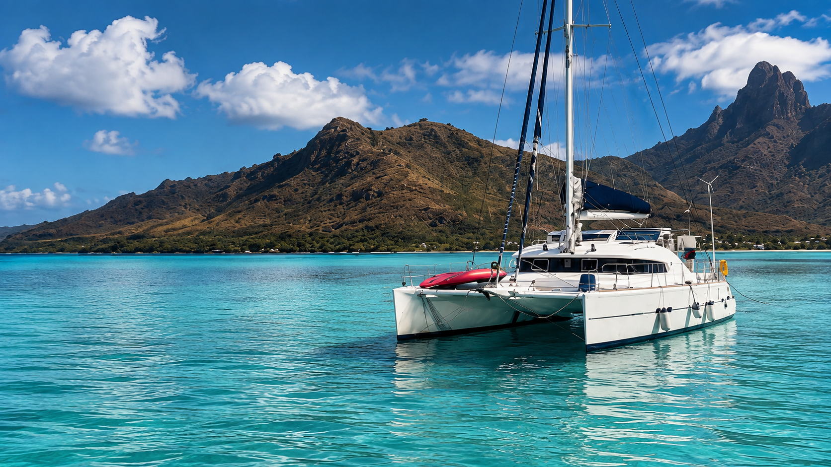 The Lagoon 470 at anchor