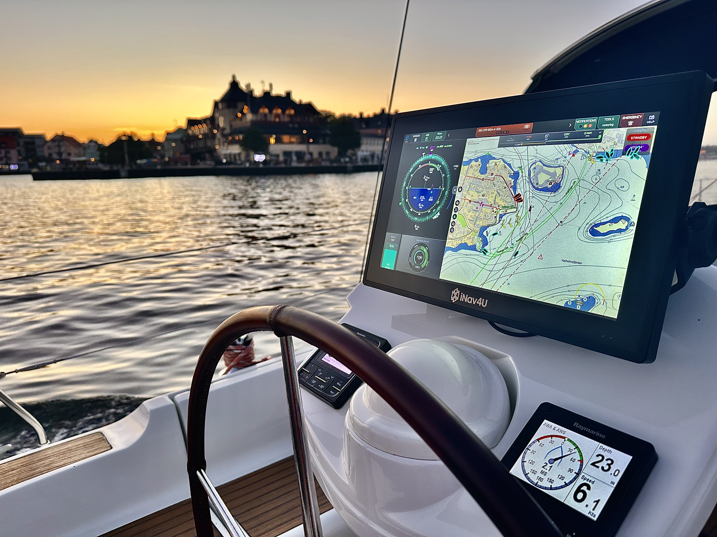 Asen Naydenov at the wheel with Zora at the helm, Sweden