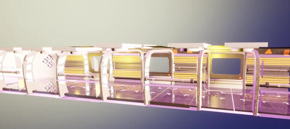 A wide exterior cutaway view of Paolo’s science-fiction hallway