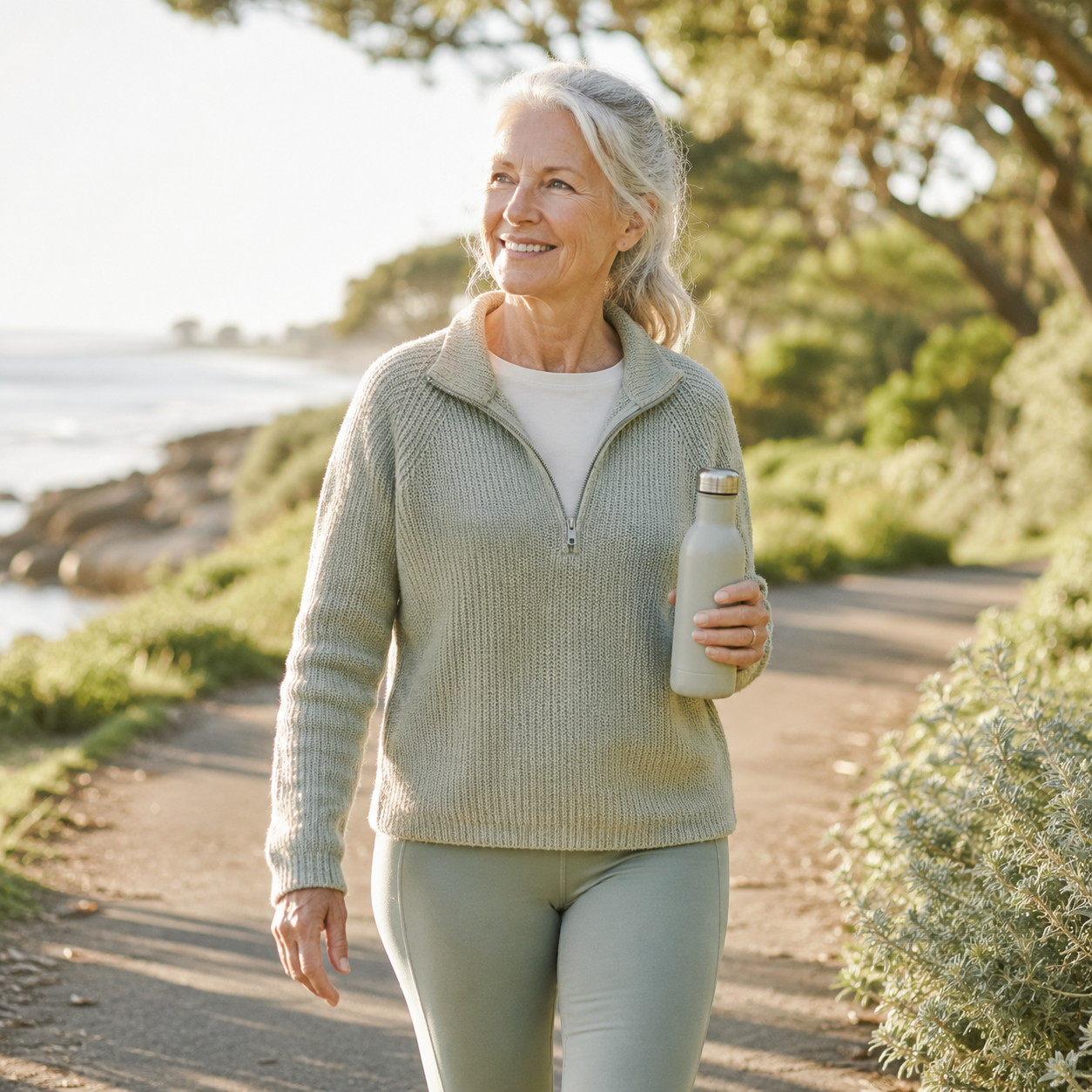 Older adult walking outdoors for healthy ageing and longevity support