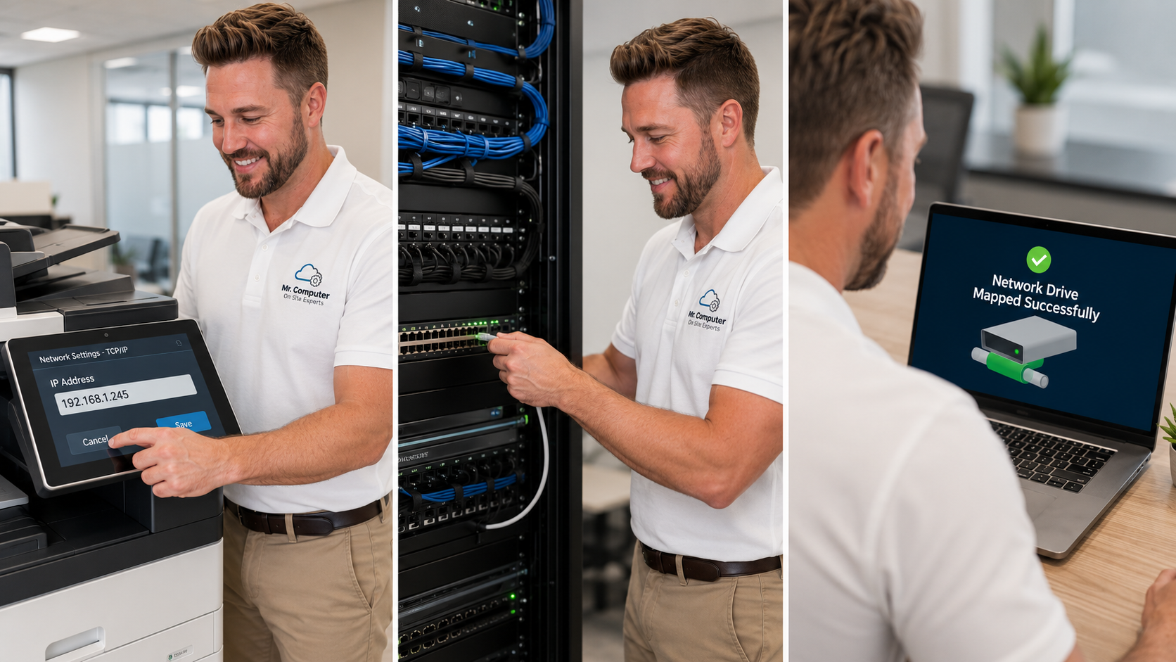 Small business IT services for printers, network racks, mapped drives and office computer support