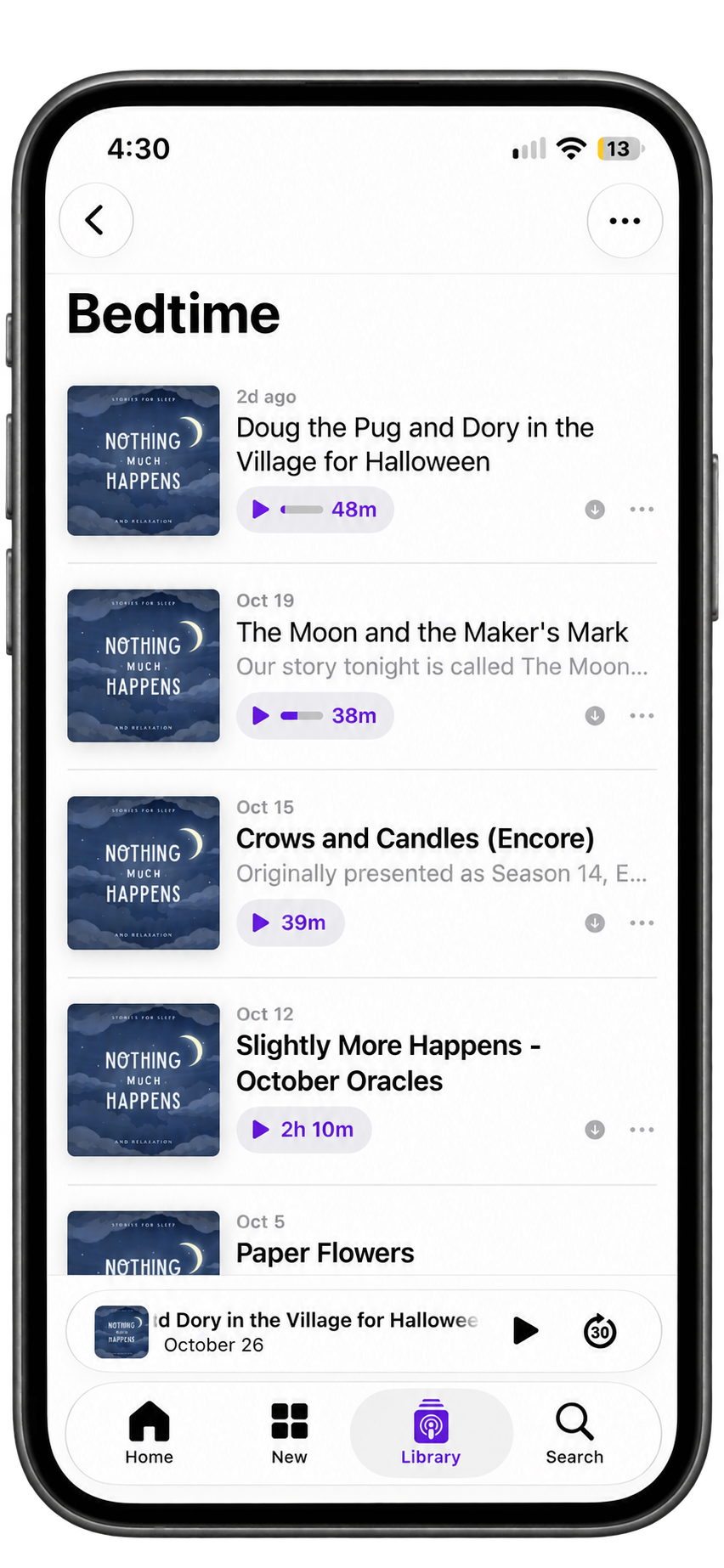 Screenshot placeholder A6: The Bedtime station episode list