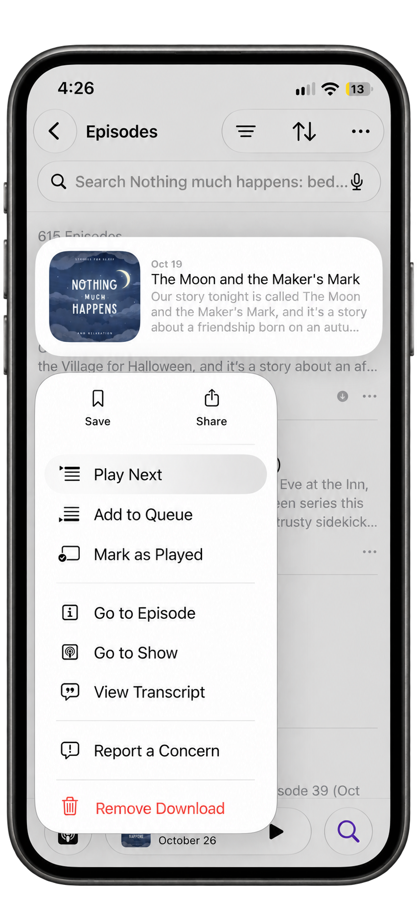 Screenshot placeholder A2: Episode menu showing Play Next