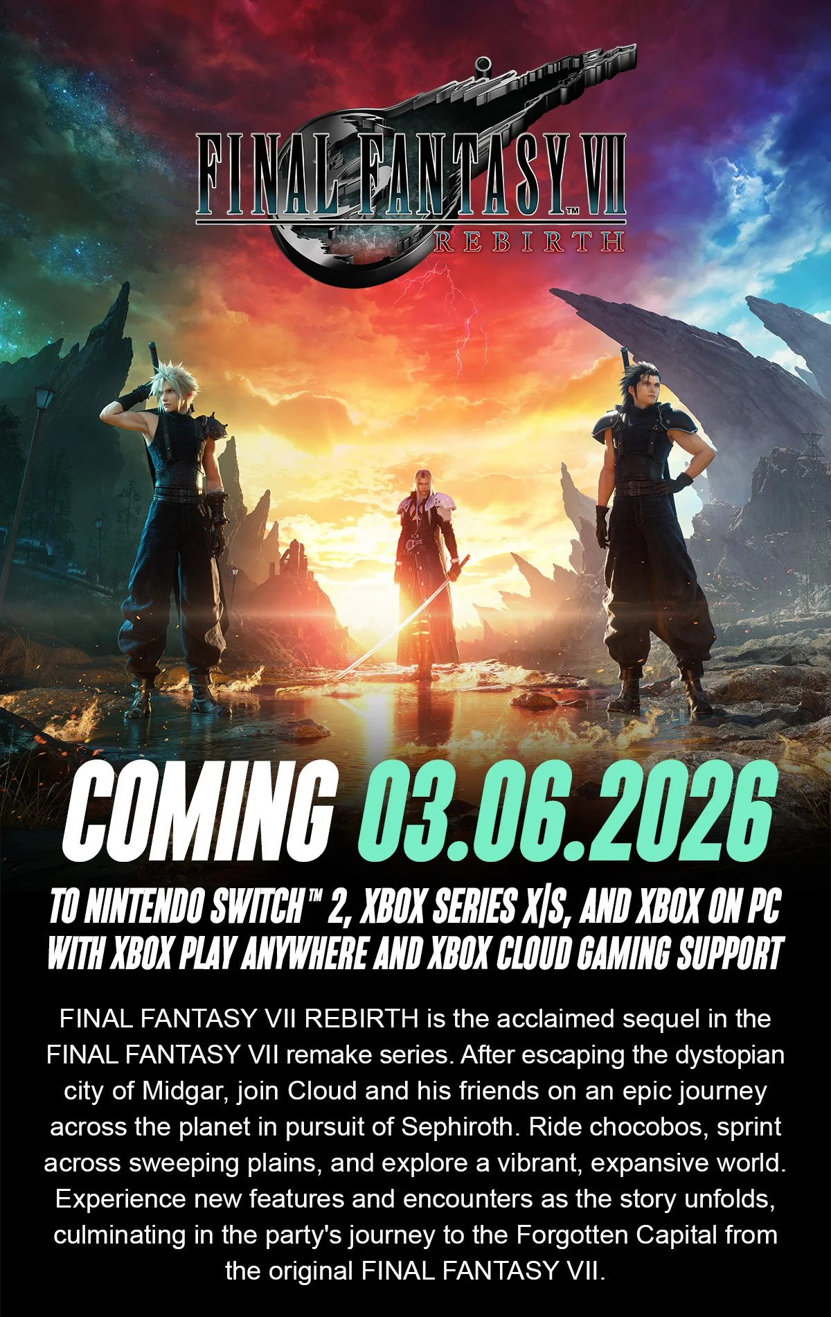 FINAL FANTASY VII REBIRTH — Coming June 3, 2026 to Nintendo Switch 2 and Xbox