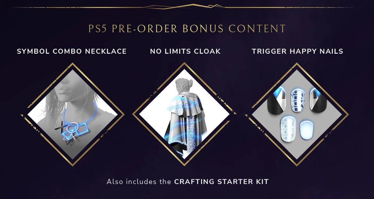 PS5 Pre-Order Bonus Content: Symbol Combo Necklace, No Limits Cloack, Trigger Happy Nails