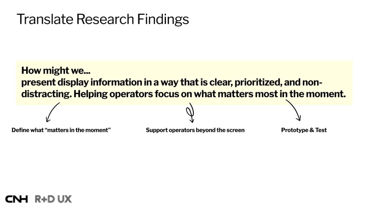 Slide moving from customer quotes and behaviors to a theme and a how might we statement